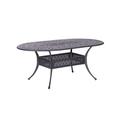 Benjara Arbor 72 Inch Oval Metal Outdoor Dining Table Tulip Pattern Dark Gray