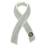 PinMart s Grey Awareness Ribbon with Rhinestone Enamel Lapel Pin