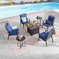 Festival Depot 7 Piece Multiple Chairs Seating Group w/ Cushions Synthetic Wicker/All - Weather Wicker/Metal/Wicker/Rattan in Blue | Outdoor Furniture | Wayfair