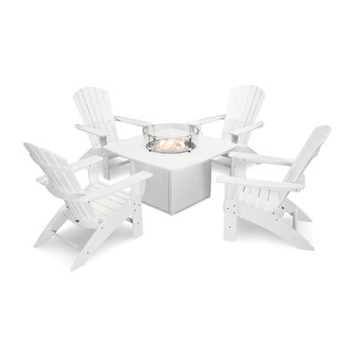 POLYWOOD Nautical Curveback Adirondack 5-Piece Conversation Set with Fire Table