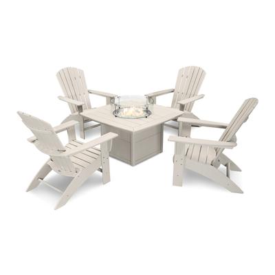 POLYWOOD Nautical Curveback Adirondack 5-Piece Conversation Set with Fire Table