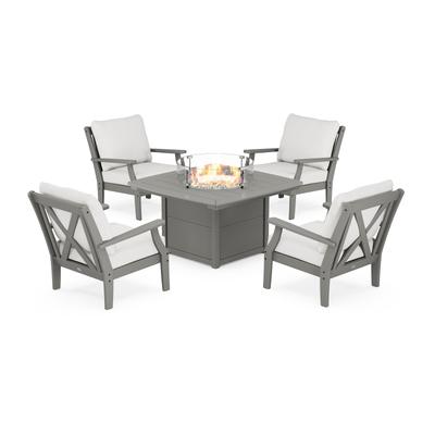 POLYWOOD Braxton 5-Piece Deep Seating Conversation Set with Fire Pit Table