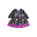 Infant Halloween Patchwork Dress Girls Pumpkin Cat Print Long Sleeve Round Neck One-piece with Bows
