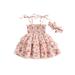 Bagilaanoe Toddler Baby Girl Summer Dress Floral Off Shoulder Sleeveless A-line Dresses + Headband 6M 12M 18M 24M 3T 4T Kids Casual Swing Sundress