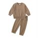 Toddler Girls Boys Spring and Autumn Fashion Crew Neck Long Sleeves and Trousers Hoodie Suit Solid Color Sports Suit Two-Piece Set 12-24M