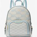 Michael Kors Bags | Michael Kors Jaycee Medium Logo Jacquard Backpack Vista Blue New Sealed | Color: Blue/Cream | Size: Medium