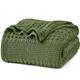 PHF 100% Cotton Waffle Weave Blanket Queen Size - Luxury Decorative Soft Breathable Skin-Friendly Blanket for All Season - Perfect Textured Blanket Layer for Couch Bed Sofa 90"x90" - Olive Green