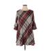 R&K Casual Dress - Mini High Neck 3/4 sleeves: Red Plaid Dresses - Women's Size 14