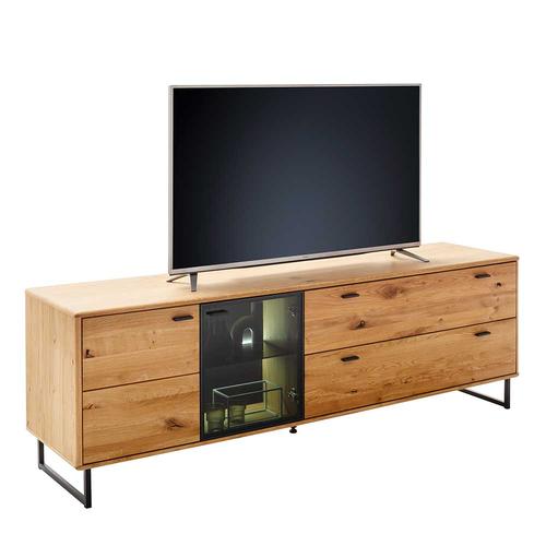 TV Sideboard Wildeiche Glastür Anthrazit zwei Schubladen