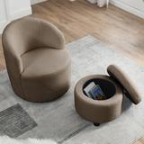 Upholstered Swivel Barrel Chair Club Chair with Storage Ottoman