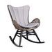 Elle 37 Inch Patio Rocking Chair, Dark Eucalyptus Wood, Gray Rope, Beige