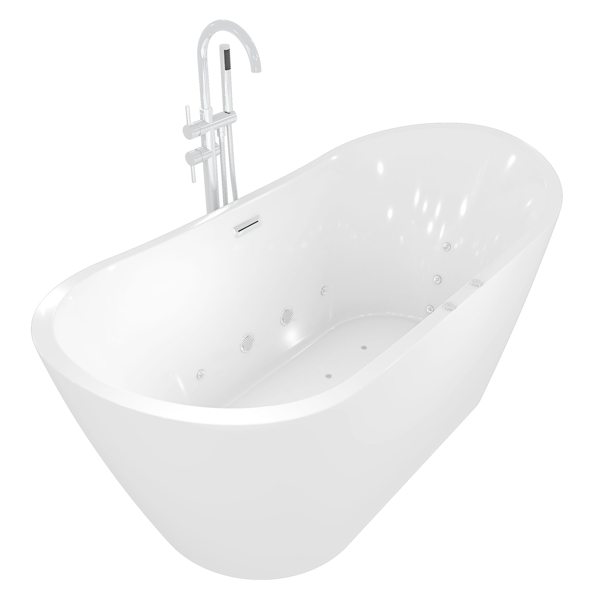 AcquaVapore freistehende Badewanne Wanne F23 180cm Whirlpool Luft & Wasser mit Armatur AF04 Image