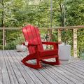 BizChair Adirondack Rocking Chair with Cup Holder Weather Resistant HDPE Adirondack Rocking Chair in Red