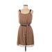 Xhilaration Casual Dress - Mini Scoop Neck Sleeveless: Tan Print Dresses - Women's Size Medium