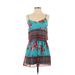 Crystal Doll Casual Dress - A-Line V Neck Sleeveless: Blue Floral Dresses - Women's Size Small