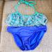 Jessica Simpson Swim | Jessica Simpson Ruffled Bikini Top Sz M Kenneth Cole Reaction Bottoms Sz M | Color: Blue/Green | Size: Sz Medium Top Sz M Bottom