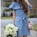 J. Crew Dresses | J Crew Edie Ruffle Chambray Dress 6 Belted Shift Pockets Short Sleeve Blue Nwt | Color: Blue | Size: 6