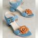 Anthropologie Shoes | Cleo B Anthropologie Denim Sandals 37 6.5 Brown Leather Flower 2 In Heel | Color: Blue | Size: 6.5