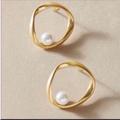 Anthropologie Jewelry | Last Pair! Gold Hoop Minimalist Pearl Style Stud Back Earrings | Color: Gold/White | Size: Os