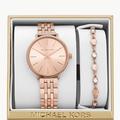 Michael Kors Accessories | Michael Kors Women's Mini Pyper Rose Gold-Tone 32mm Watch And Bracelet Gift Set | Color: Gold/Tan | Size: 32mm