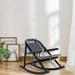 SHINYOK Outdoor rattan woven sofa chair Courtyard garden o Rocking Chair Wood/Metal/Solid Wood in Black/Brown | 29.5 H x 29.1 W x 37.4 D in | Wayfair