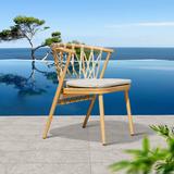 SHINYOK Patio Dining Side Chair w/ Cushion Wood in Brown | 27.55 H x 22.04 W x 21.65 D in | Wayfair 02CSS128YS087L7HTX