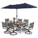 Red Barrel Studio® Jarem Rectangular 6 - Person 60" Long Outdoor Dining Set w/ Cushions & Umbrella Metal in Blue | 60 W x 35 D in | Wayfair