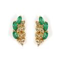 Unique Design 14K Solid Yellow Gold Earrings, Marquise Cut Emerald & Diamond Tiny Stud, Leaf Shape Earrings