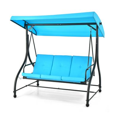 Costway 3 Seat Outdoor Porch Swing with Adjustable Canopy-Blue