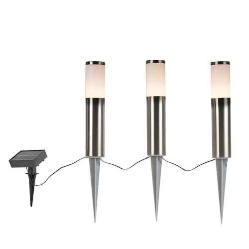 3er Set ErspieÃŸstrahler Stahl inkl. LED IP44 Solar- Rox