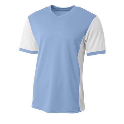 A4 N3017 Athletic Men's Premier V-Neck Soccer Jersey T-Shirt in Light Blue/White size Medium | Polyester A4N3017