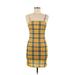 Casual Dress - Bodycon: Yellow Plaid Dresses - Women's Size Small