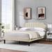 VECELO, Upholstered Platform Bed Frame with Nailhead Trim Adjustable Height Headboard and Wood Slats, Twin/Full/Queen-Beige