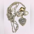 American Eagle Outfitters Jewelry | American Eagle Outfitters Aeo Silver Gold Rhinestone Pearl Heart Charm Necklace | Color: Gold/Silver | Size: Os