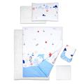 6 Piece Bedding Set Duvet Pillow with Covers Cotton Sheet and Waterproof Protector for 120x60 cm Baby Cot Bed (Ocean Blue)