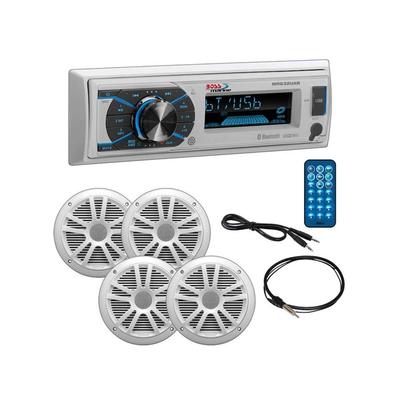 Boss Audio Marine Single Din Media Receiver with Bluetooth and 2 Pair of 6.5in Speakers Antenna and Aux White MCK632WB.64