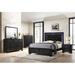 Red Barrel Studio® Brucknell 4-1_LED Upholstered Panel Bedroom Set Upholstered in Black/Brown | 5.5 H x 76 W x 48.5 D in | Wayfair