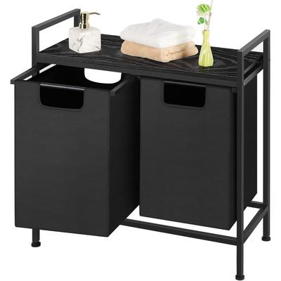 2 Section Laundry Hamper with Wooden Top Shelf