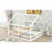 Twin Size House Platform Bed with Little Stairway and Guardrails for Kids Teens Adults, Wooden 2-in-1 Shared Bedframe, White