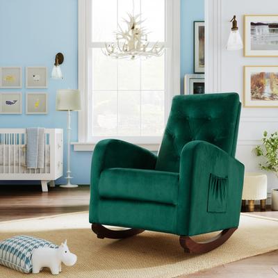 High Back Rocking Chair Nursery Chair Comfortable Rocker, Fabric Padded Seat