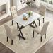 Solid Wood 5-Piece Dining Table Set with Faux Marble Tabletop and Upholstered Dining Chairs for 4