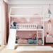 Twin Over Twin Size Wood House Bunk Bed with Slide, Ladder and Guard Rail