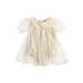 Inevnen Baby Girls Romper Short Sleeve Crew Neck Lace Patchwork Summer A-line Dress