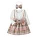 Baby Blanket Outfit Set Kids Toddler Baby Girls Long Sleeve Ribbed Patchwork Plaid Princess Dress With Headbands Outfits Set 2PCS Baby Girl Receiving Blanket