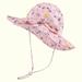 Miluxas Baby Girl Sun Hat Outdoor Adjustable Print Bow Beach Hat Brim Bucket Hats Hot Pink 6-18Months