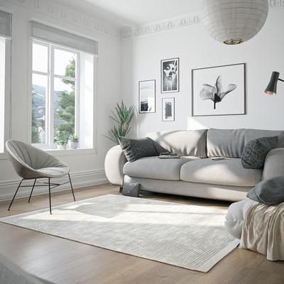 Wollteppich MY HOME "Woolscape", beige (natur, grau), B:120cm H:10mm L:170cm, Wolle, Baumwolle, Teppiche, Wendeteppich, handgewebte Qualität, meliert, reine Wolle, Wohnzimmer Image