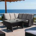 Wildon Home® Lissowski 4 Piece Rattan Sectional Seating Group w/ Cushions Synthetic Wicker/All - Weather Wicker/Wicker/Rattan in Black/Brown | Outdoor Furniture | Wayfair