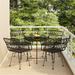 Corrigan Studio® Kwarteng vidaXL Bistro Set Outdoor Patio Balcony Table & Chairs Rattan Look 5 Piece Glass/Metal in Black | Wayfair