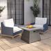 3-Piece Outdoor Wicker Conversation Set with Fire Pit Table