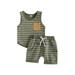 GXFC Toddler Baby Boys Summer Shorts Outfits Kids Boys Striped Print Sleeveless Tank Tops+Short Pants with Pocket Set Casual Clothes 2Pcs 0-4T